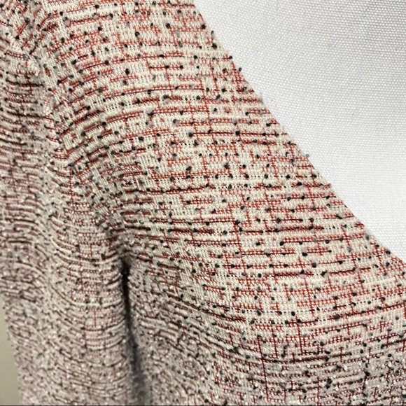 Anthropologie Red Cream Tweed Bell Sleeve V-Neck Dress - Picture 7 of 11